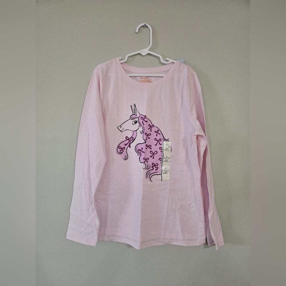 Cat & Jack Light Pink Unicorn Long Sleeve Tee For Girls,  Size L